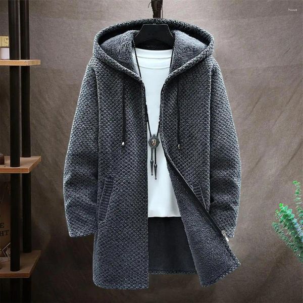 Abiti da uomo Elegante maglione con cappuccio Temperamento Cerniera Giacca in maglia Manica lunga Cappotto caldo da uomo Streetwear