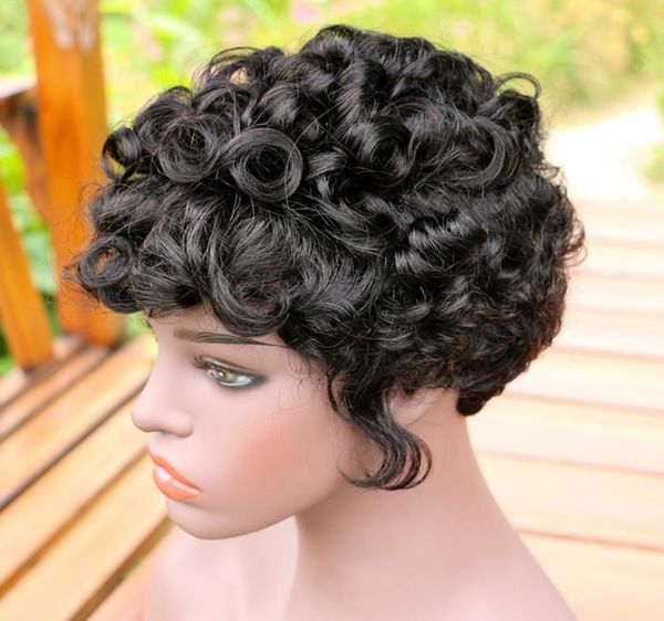 Parrucca corta riccia Bob Capelli umani naturali Parrucche brasiliane Remy Pixie Cut per le donne nere Parrucca riccia affascinante fatta a macchina Non pizzo With6134902