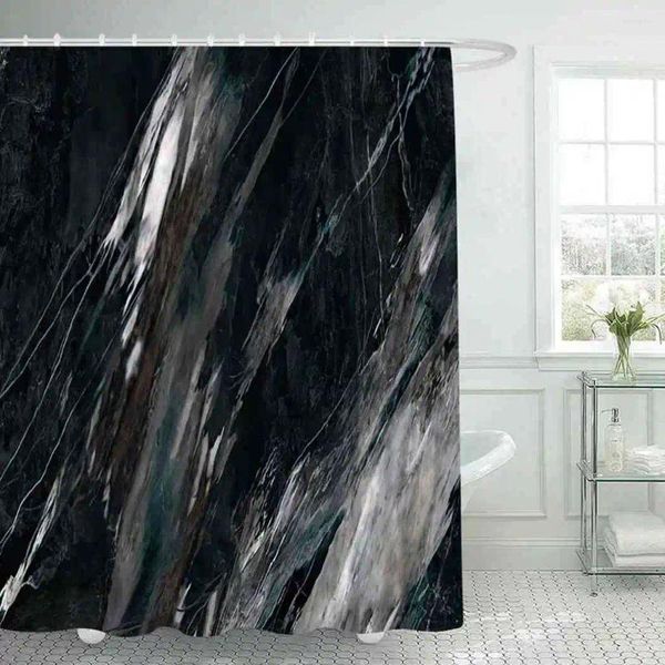 Duschvorhänge, rauer Marmor, graue und weiße Aquarell-Textur, Badezimmer, wasserdichter Polyester-Badevorhang mit Haken