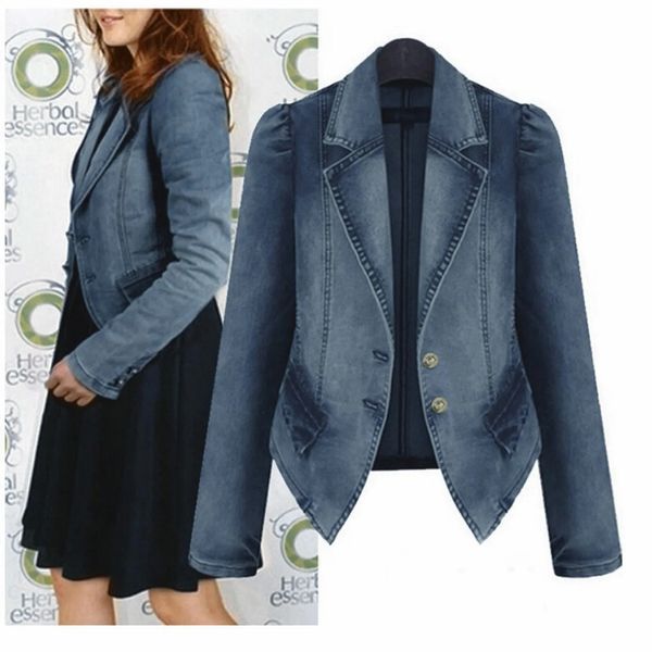 Hohe Qualität Denim Mantel Mode Frauen Casual Revers Langarm Taste Vintage Jean Jacken Outwear Freizeit Plus Größe XL5XL 240103