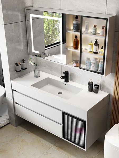 Rubinetti per lavabo da bagno Combinazione di armadietti integrati per lavabo Set di specchi moderni tra piattaforme