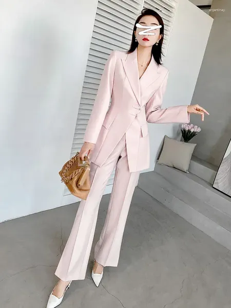 Calças femininas de duas peças Conjunto de roupas habilidosas e elegantes Conjunto fino rosa estilo nacional terno micro queimado combinado com uma moda completa