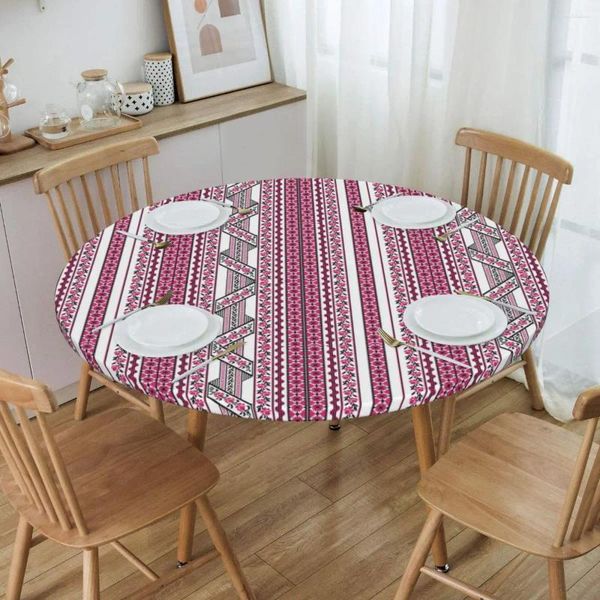 Pano de mesa redondo à prova de óleo bordado ucraniano vyshyvanka toalha de mesa com borda elástica capa 40 