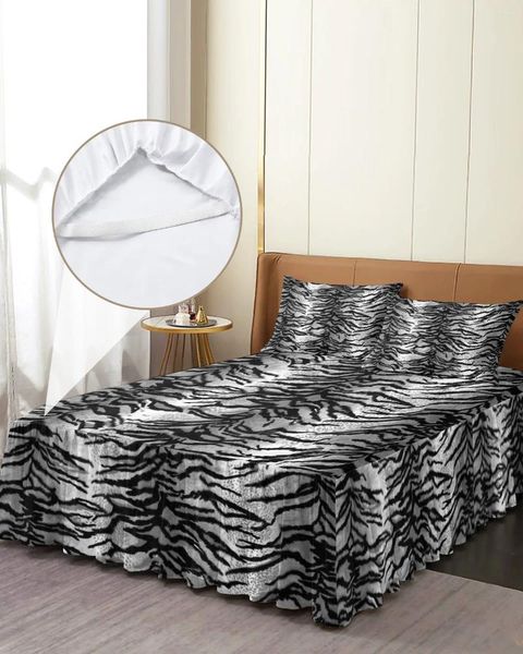 Saia de cama animal pele de tigre preto branco elástico colcha com fronhas capa de colchão conjunto de cama lençol