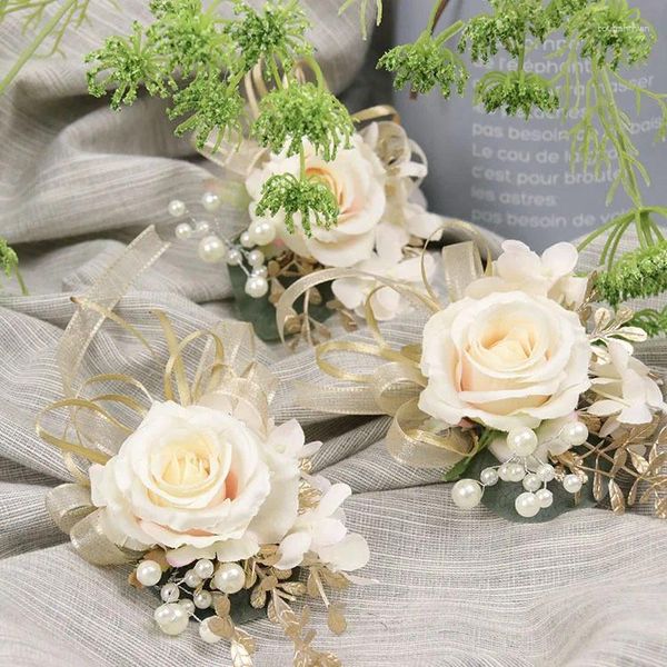 Produttore di fiori decorativi Fornitore 2024 Corpetto da sposa con fiore nuziale artificiale perlato