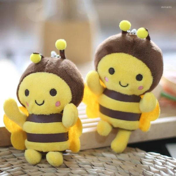 Chaveiros 11cm pelúcia abelha saco de presente de feriado pingente chaveiro boneca anime brinquedo carro decoração animal festival
