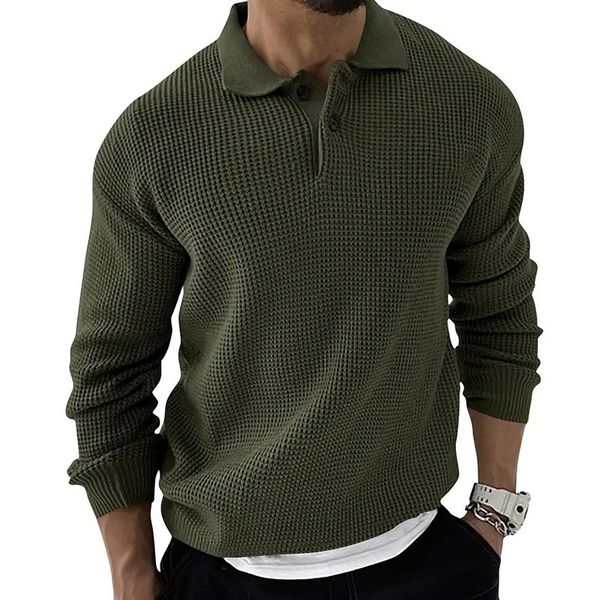 Cardigan in lana con colletto polo da uomo a maniche lunghe all'ingrosso, maglione colorato in morbido tessuto personalizzato a blocchi 240104