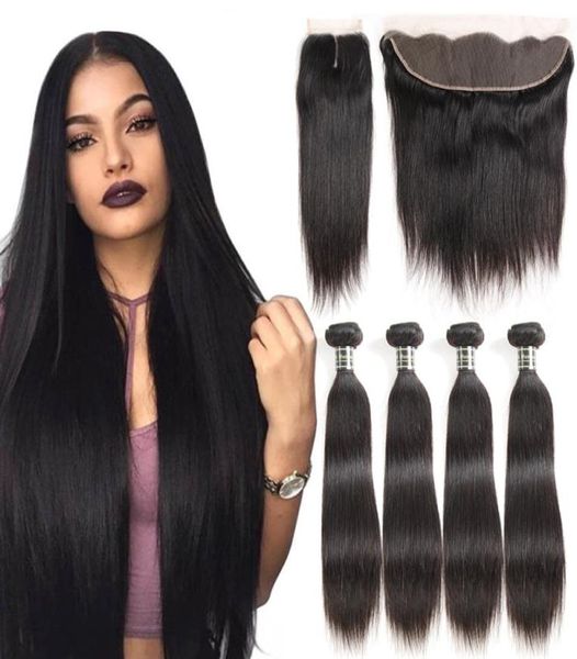 Brazilian Straight Virgin Hair Bündel Deals Remy Human Hair Weave 4 Bündel mit Verschluss 13x4 Spitze Frontalbündel Deep Body Wave 4176478