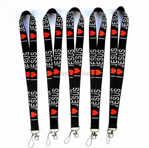 50 pezzi I Love JESUS Uomo Donna Porta ID Jesuslord Christ Portachiavi Cellulare Cellulare Neck Strap Squishy CORDINI Con Clip1750803