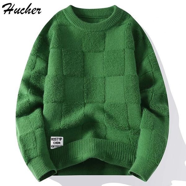Huncher Mens maglione lavorato a maglia da uomo 2023 inverno spesso soffice casual oversize maglione vintage maschile moda coreana maglioni girocollo 240104