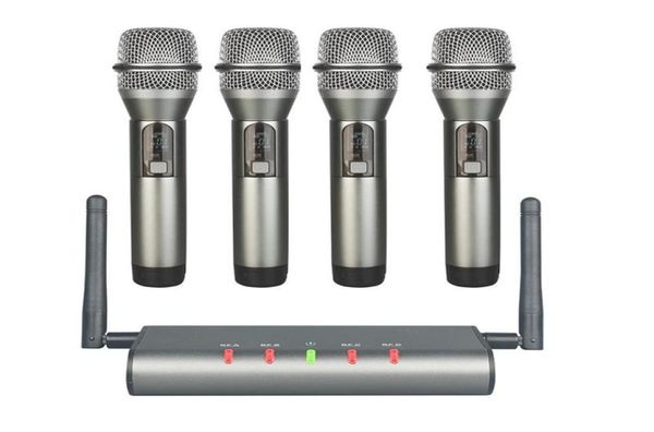 4- Sistema microfonico wireless Quad UHF Mic 4 microfoni portatili Microfoni a frequenza fissa a lunga distanza8431088