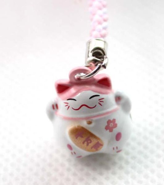 100 Stück Pink LOVE Maneki Neko Lucky Cat Bell Handy-Charm-Armband 07 in5522424