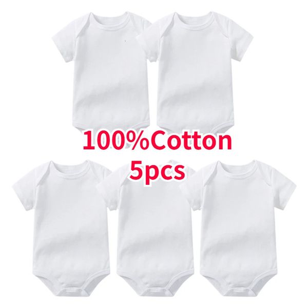 Bodysuit para bebê nascido macacão meninos meninas roupas verão 100% algodão branco puro manga curta criança macacão infantil 3pcs/5pcs 240103