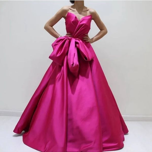 Elegante fucsia donna abito da ballo di fine anno 2024 scollo a V senza maniche in raso a-line abiti da sera convenzionali abiti da festa longue Abendkleid