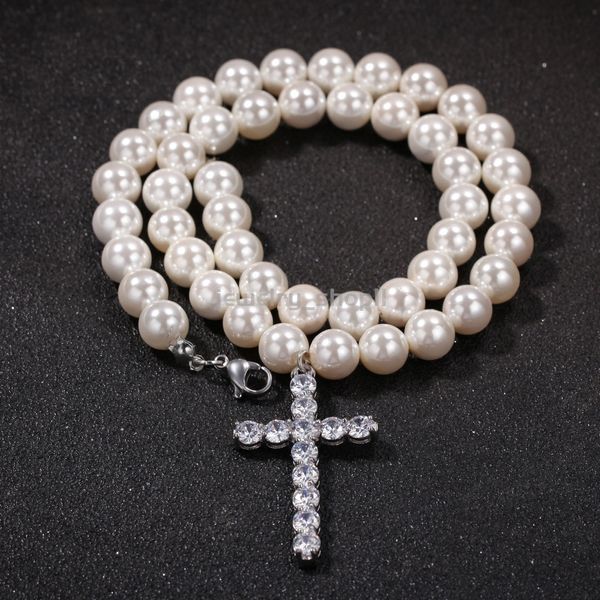 Минималистичный крестик с подвеской 8-10 мм, жемчужное ожерелье, модное муассанитовое бриллиантовое сьерское кубинское звено, цепочка для мужчин, ожерелье в стиле хип-хоп