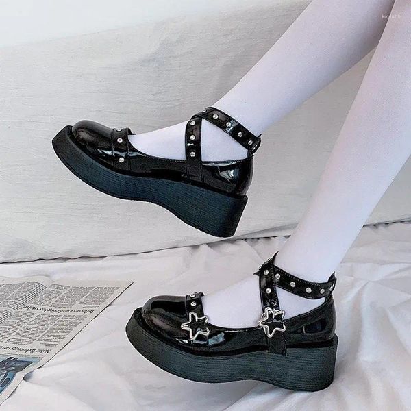 Sandalet Kadın Ayakkabıları Kadın İlkbahar Yaz 2024 Lolita Mary Jane Platformu Topuklu Kama Kawaii Sevimli Sıradan Cosplay Girls