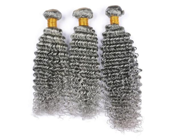 Capelli umani di qualità grigio argento onda profonda 3 pacchi capelli grigi brasiliani vergini tesse 3 pezzi lotto 100 estensioni dei capelli umani 91706566756029