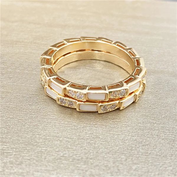 Кольцо из змеиной кости, инкрустированное бриллиантами, натуральный белый цвет Fritillaria, кольцо из розового золота 18 карат, узкая версия, широкая версия, женское кольцо из титановой стали