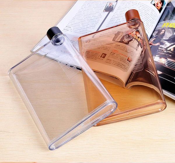 Garrafas de água botlte papel vidro garrafa plana transparente livro almofada portátil bebidas chaleira para notebook