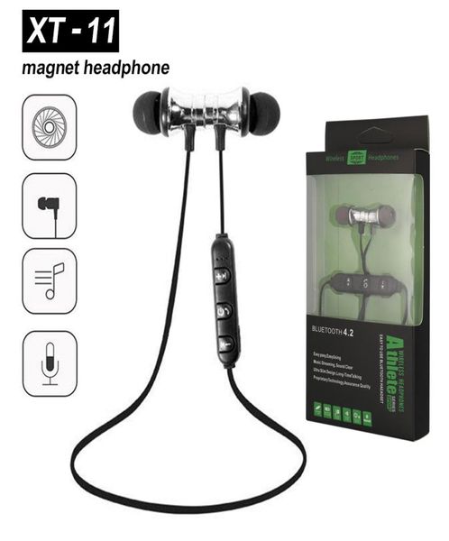 Cuffie sportive magnetiche XT11 Auricolari stereo wireless BT42 con microfono Auricolari magnetici Cuffie basse per iPhone Samsung LG Smartpho4742576