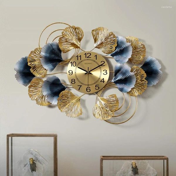 Wanduhren Chinesische Stille Uhr Ginkgo Blatt Wohnzimmer Kreative Kunst Große Luxus Digital Quarz Mechanismus Moderne Wohnkultur