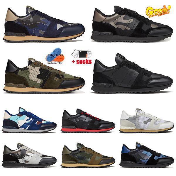 2024 Designer-Schuhe für Herren und Damen, Rockrunner-Sneaker in Camouflage-Mesh-Stoff, Gummi-Nieten, Schwarz, Rot, Militärgrün, Weiß, Beige, Herren-Trainer, Jogging-Freizeitschuhe