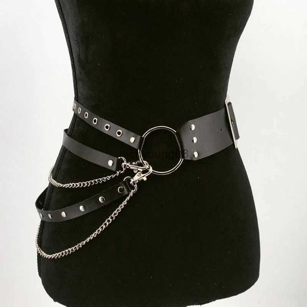 Cintos goth punk espartilho cinto ajustável mulheres cintura metal corrente saia cintos de couro arnês boate hiphop rock sexy vestido cintura