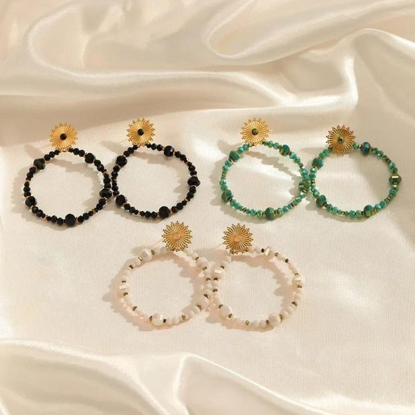 Brincos de argola coreano colorido flor acrílica para mulheres vintage círculo simulado pérola brinco casamento nupcial boho jóias presentes 2024