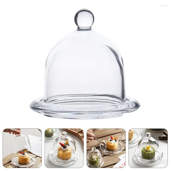 Set di stoviglie Copri snack in vetro Piatto da dessert e vassoio con coperchio con supporto per torta Mini porta piatto Espositore per tè pomeridiano bianco