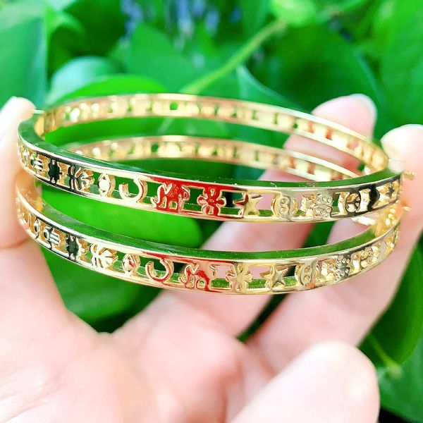 New Hollow Heart Star Bangle Gold Color Lucky Eye Bracelet Highly Polished for Women Men Hiphop Fashion Jewelry