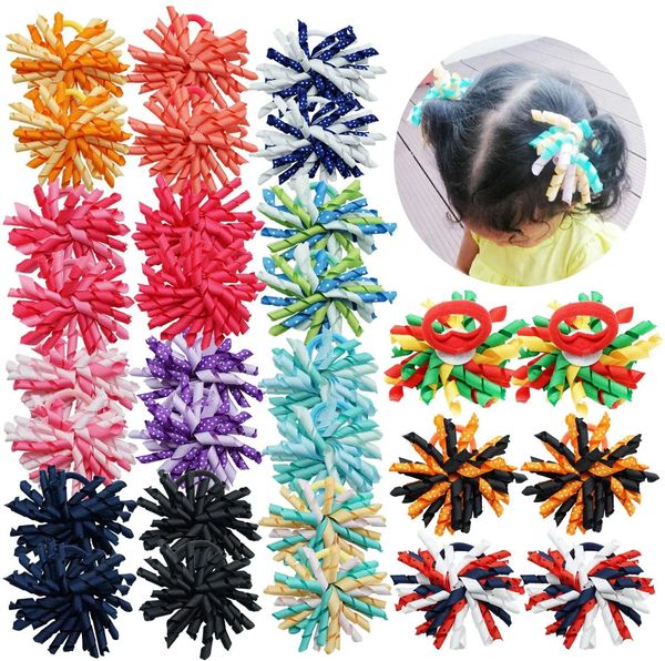 30 pezzi elastici per capelli elastici nastri ricci colorati elastici senza soluzione di continuità fiocchi per capelli fasce per ragazze bambini accessori per bambini regali 240103