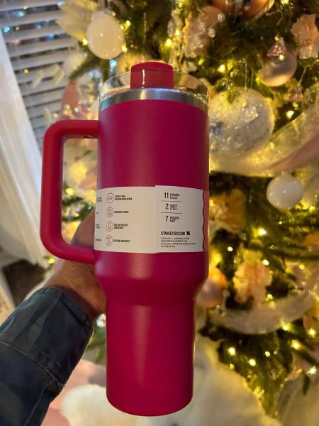 ABD Stock 40oz Söndürücü Tumbler Pembe Cosmo Parada Flamingo Paslanmaz Çelik Sevgililer Günü Silikon Tutucu Kapaklı Hediye Kupaları ve Saman 2. Nesil Araba Kupaları 015