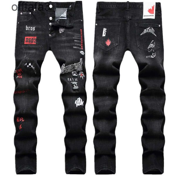Pantaloni da uomo jeans viola marchio di moda italiano plaid con stampa digitale nera con piccoli uomini dritti con diamanti austriaci caldi