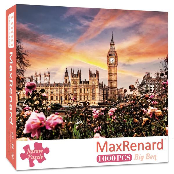 MaxRenard Jigsaw Puzzle 1000 Peças para Adultos Londres Big Ben Home Wall Deco Papel Ambientalmente Amigável Brinquedo de Presente de Natal 240104