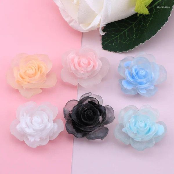 Charms 10 Stück leuchtende Rosen Basteln DIY gemischte bunte Flatback-Harz-Rosen-Blumen-Cabochon-Verzierung 29 mm große 3D-Kamelien-Zubehör