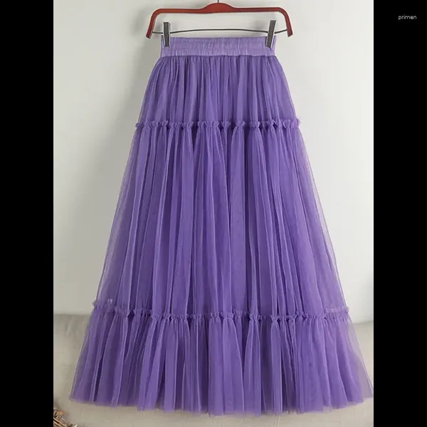 Röcke Damen Sheer Langer Rock Frühling/Sommer Koreanische Version Elegant Einfarbig A-Linie Hohe Taille Plissee Lila
