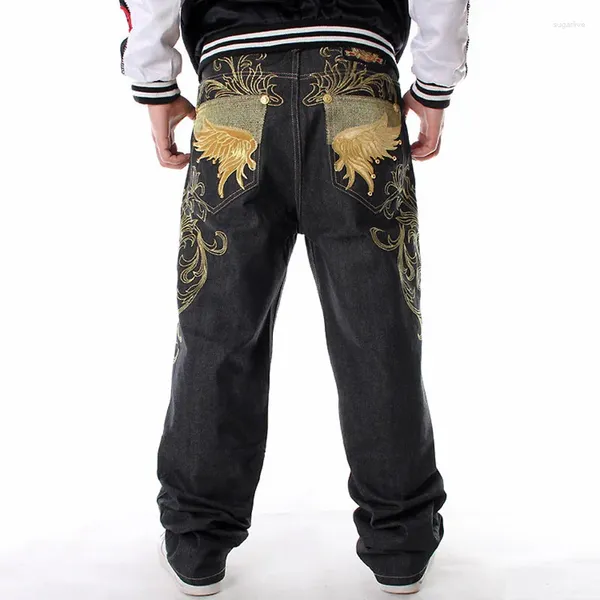 Jeans masculinos Y2K Moda Loja Hip Hop Bordado Graffiti Impresso Pontas de Jeans Grandes Men Streetwear Black Jean Troushers