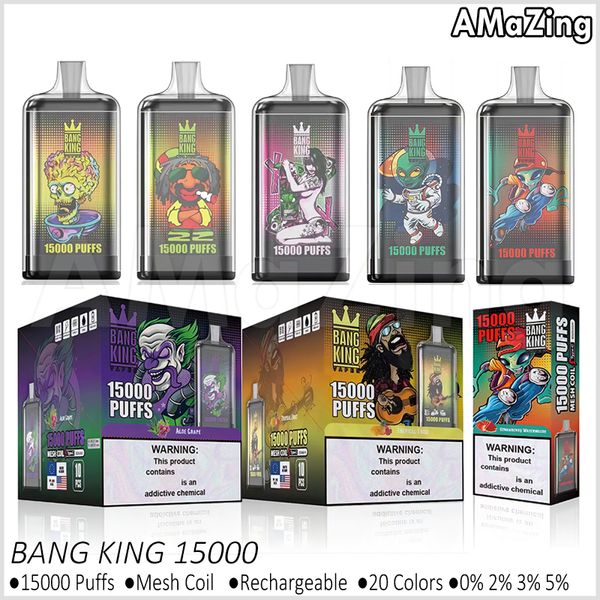 Puff 15K Authentic Bang King 15000 Puffs Одноразовые вейп-бары с сетчатой катушкой Перезаряжаемые электронные сигареты 0% 2% 3% 5% Вейперы 20 вкусов против 12000 12k