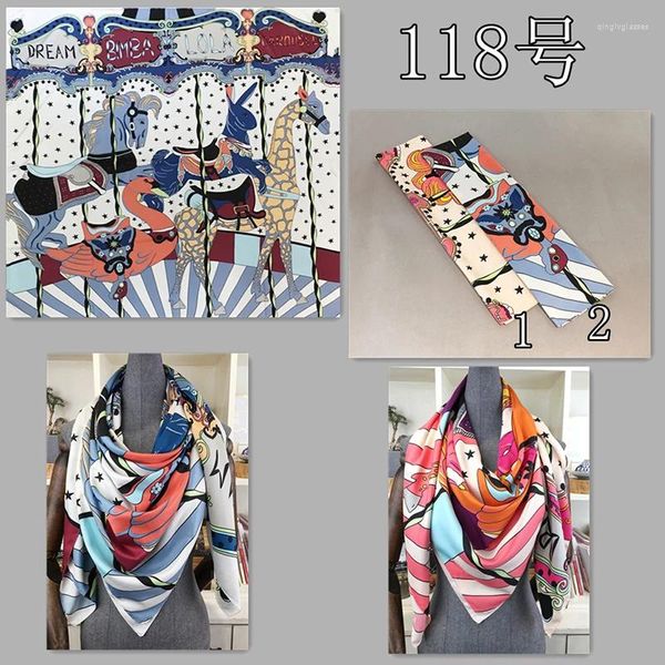 Sciarpe 130 130 cm Cartoon quadrato Scarf Sciarf Silk Kerchief per donne Scialcini Fashion ECharpe Echarpe