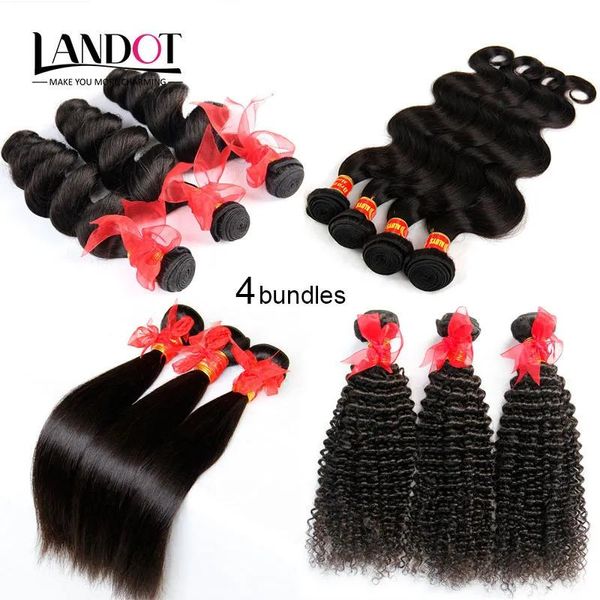 Wefts 4 pacotes / lote não processado cabelo brasileiro tece onda corporal em linha reta solta onda profunda kinky encaracolado cor natural cabelo humano brasileiro