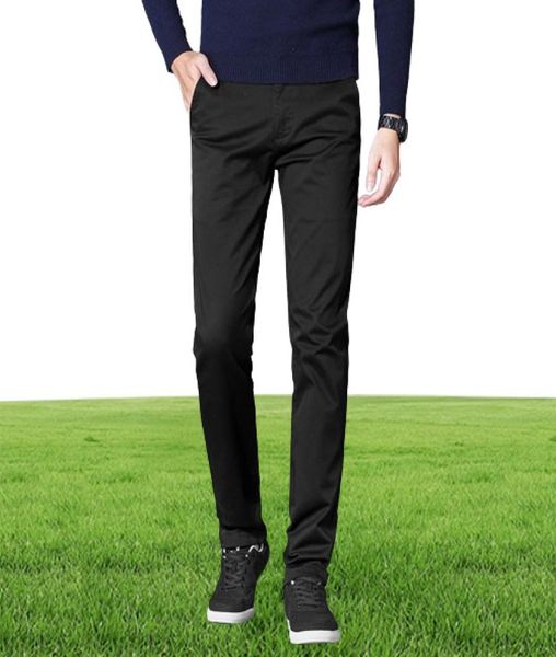 Осенние повседневные брюки для мужчин, деловые эластичные хлопковые брюки прямого кроя, мужские деловые брюки черного цвета, цвета хаки, большие размеры 42, 44, 46 2011282461699