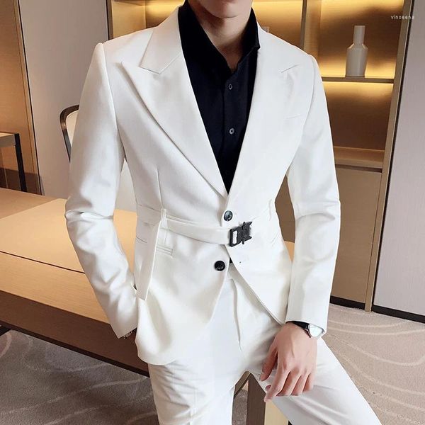 Ternos masculinos (calças de jaqueta) 2024 Terno Conjunto branco Vestido de festa Presidente Temperamento de casamento de duas peças Blazer calças