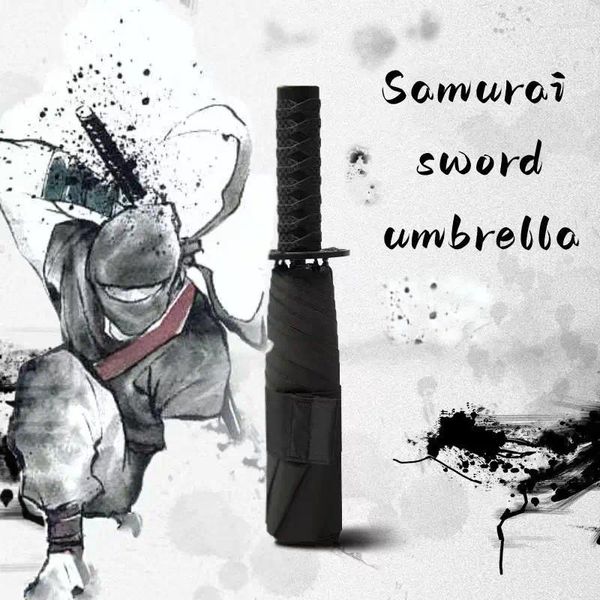 Guarda-chuvas com três dobras, espada samurai, guarda-chuva criativo, presente personalizado, faca de 6 ossos, resistência ao vento, homens, verão, acessórios para casa