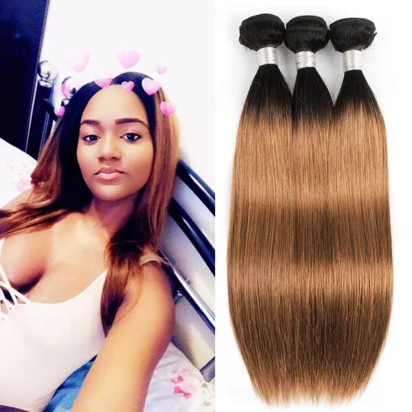 Tressen Kisshair T1B30 Farbige Brasilianische Haarverlängerung 3 Bündel Seidige Gerade Dunkle Wurzel Mittlere Auburn Extensions Ombre Color Weave