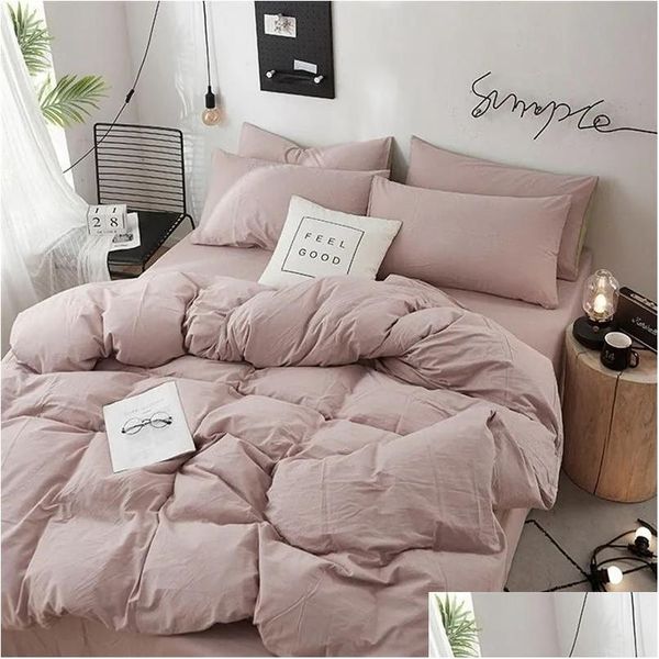 Bettwäsche-Sets Home Textile Solid Color Duvet Er Kissenbezug Bettlaken Ab Side Quilt Boy Kid Teen Girl Bettwäsche Set King Queen Drop Deli Dhtbn