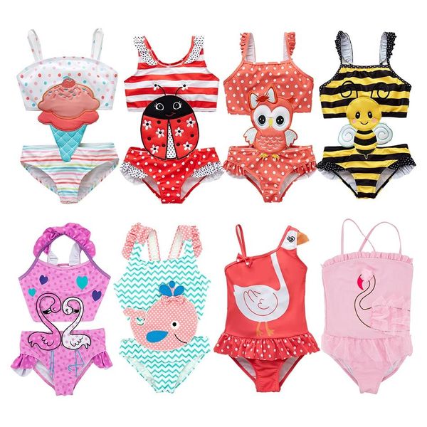 Honeyzone yaz bebek kız mayo kaynaşmış polyester spandeks sevimli hayvan çocukları mayo bebek bikini kız 1t8t mayo çocuğu giyin