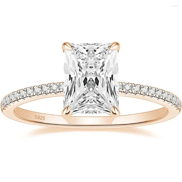 Anéis de cluster luxo 925 esterlina sliver noivado para mulheres corte radiante zircônia cúbica casamento banda cz promessa anel 7 9mm