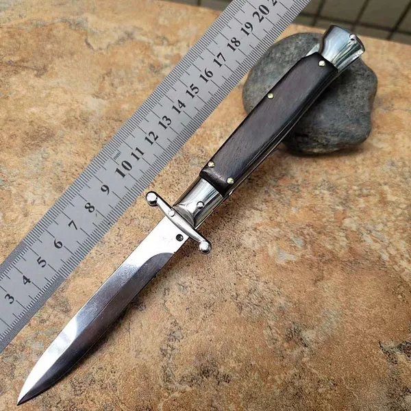 Nuovo stile italiano Stiletto Mafia Coltello pieghevole automatico da 9 pollici in ebano Lama 440C Coltello da tasca automatico tattico di sopravvivenza di campeggio esterno UT85 UT88 9000 7150 5370