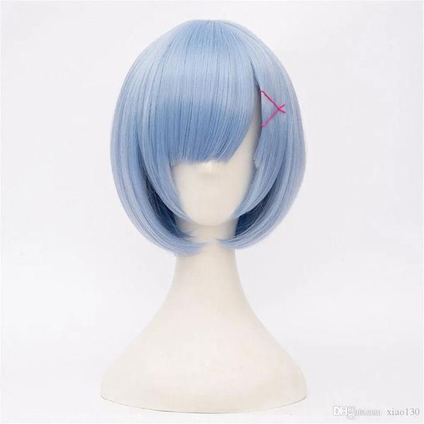 Gorras Super Cosplay Pelucas Re: La vida en un mundo diferente de Zero Blue Rem Anime Hair