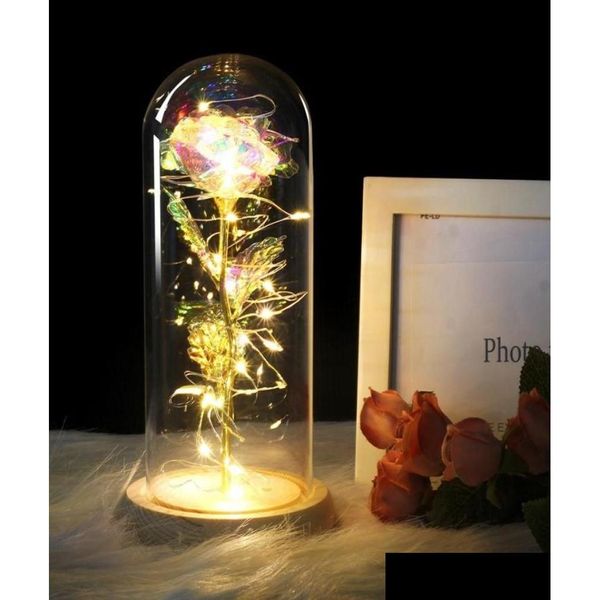 Ghirlande di fiori decorativi Beautif e animali selvatici Vaso rosa Fiore a led Fondo in vetro chiaro nero Migliore regalo per il giorno della mamma039S Valenti Dhctg